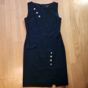 Tahari Womens Black Sleeveless Dress Size 8 Gold Button Accent Career Business